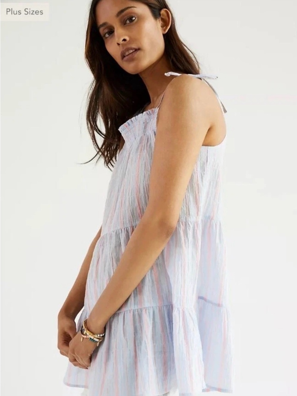 Maeve Anthropologie Gauzy Tiered Tunic Tank XS Blue Pink Striped Top
